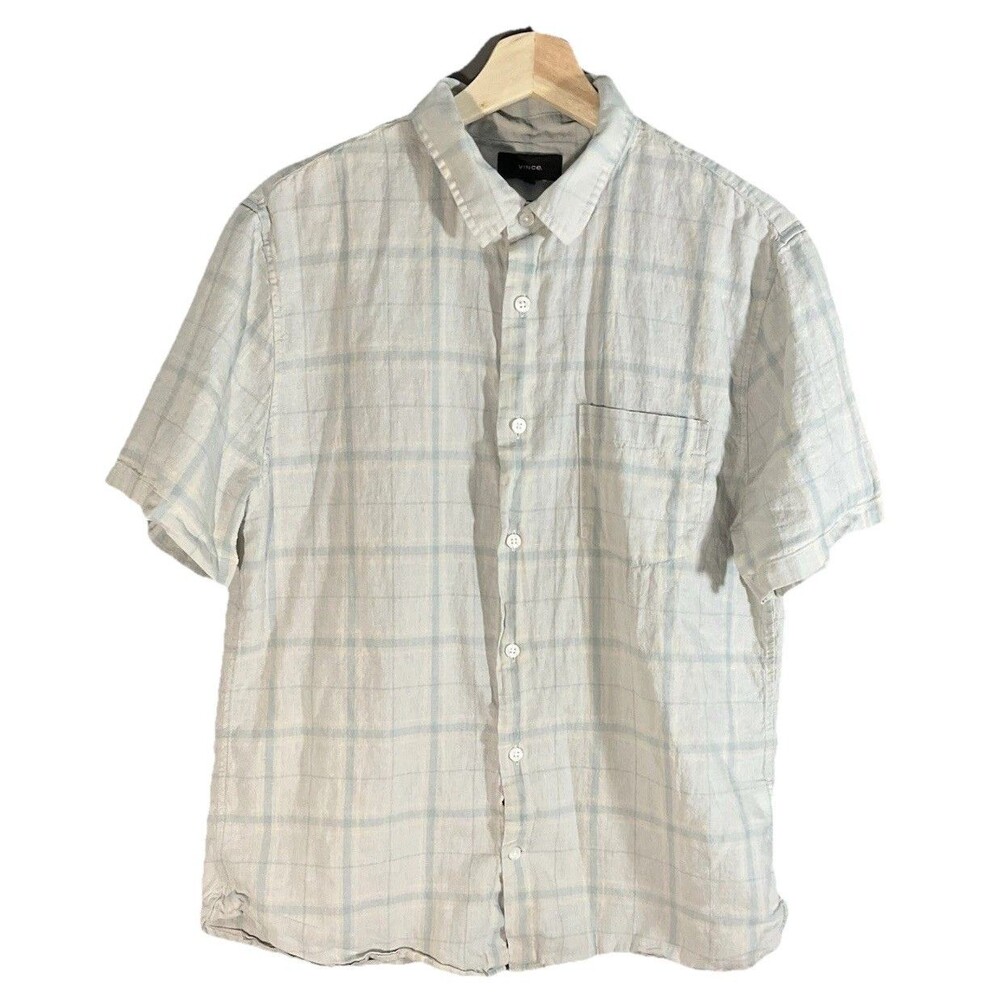 Vince‎ Shirt Classic Fit Men Linen  Cotton Blend Short Sleeve Size M